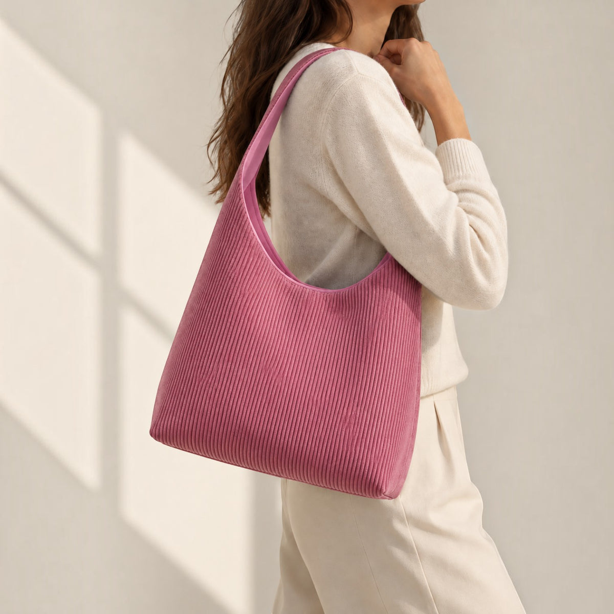 ToteBag cotelé rose BookBag